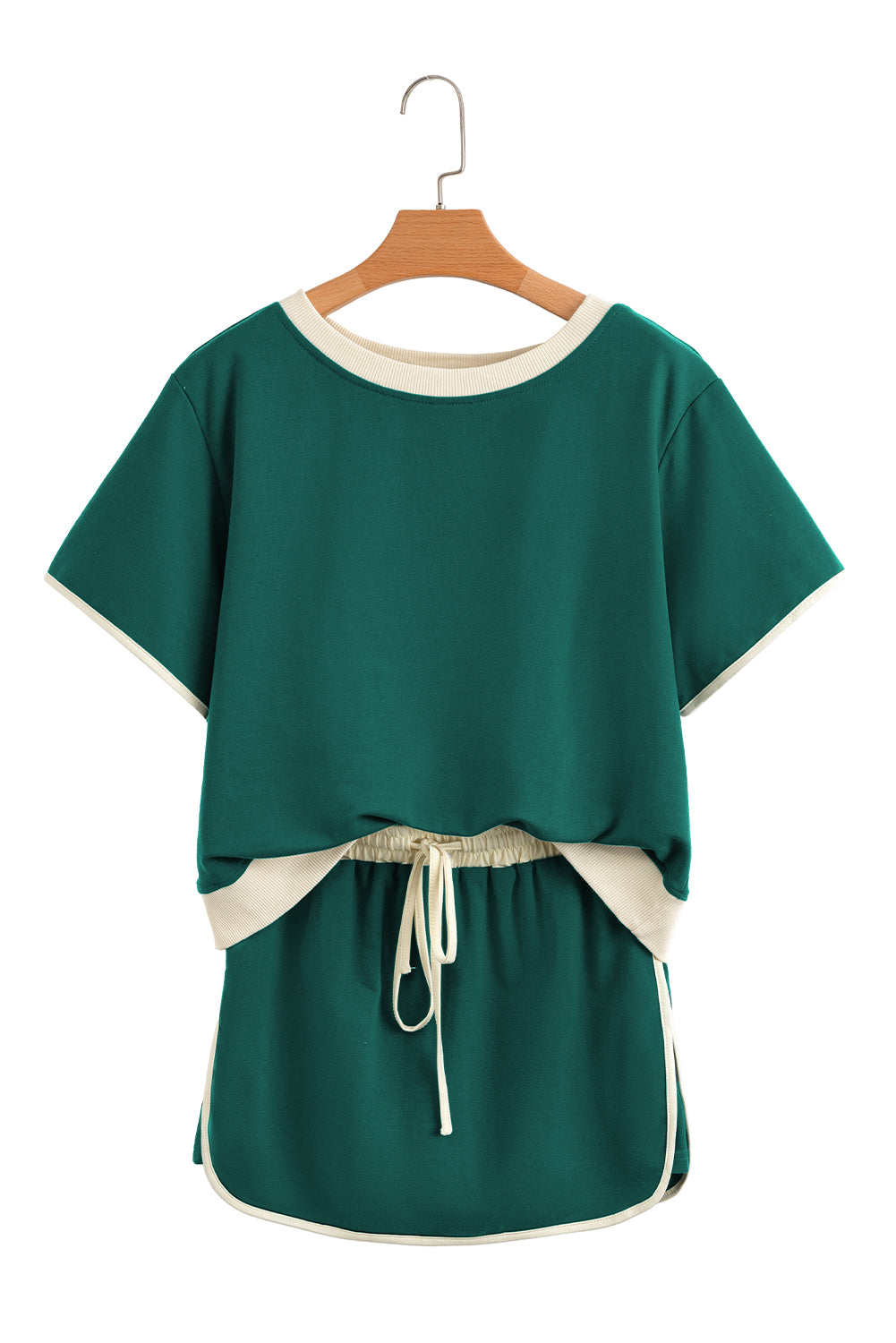 Turquoise Colorblock Edge Drop Shoulder T Shirt and Skort 2Pcs Set