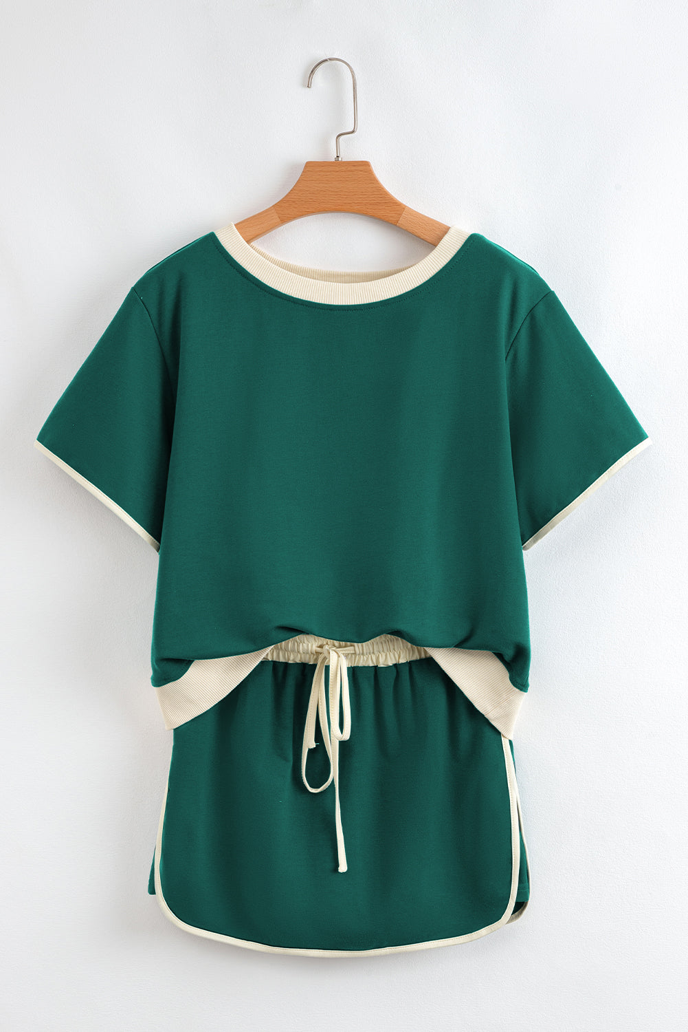 Turquoise Colorblock Edge Drop Shoulder T Shirt and Skort 2Pcs Set
