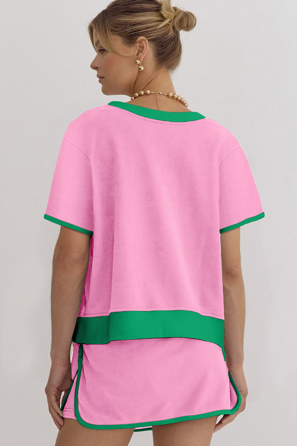 Turquoise Colorblock Edge Drop Shoulder T Shirt and Skort 2Pcs Set