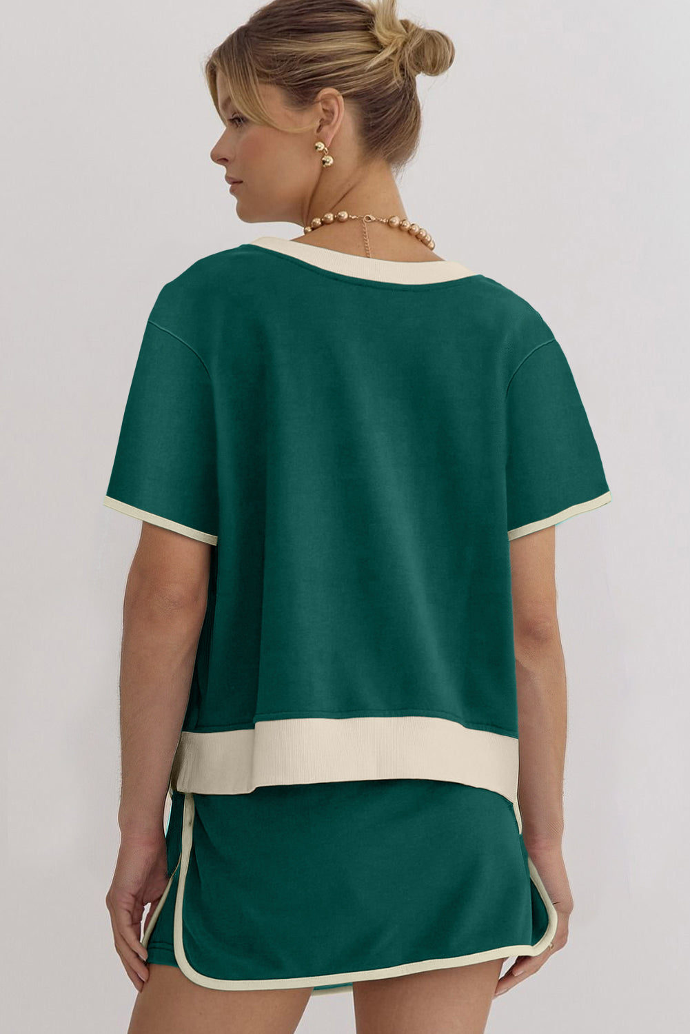 Turquoise Colorblock Edge Drop Shoulder T Shirt and Skort 2Pcs Set