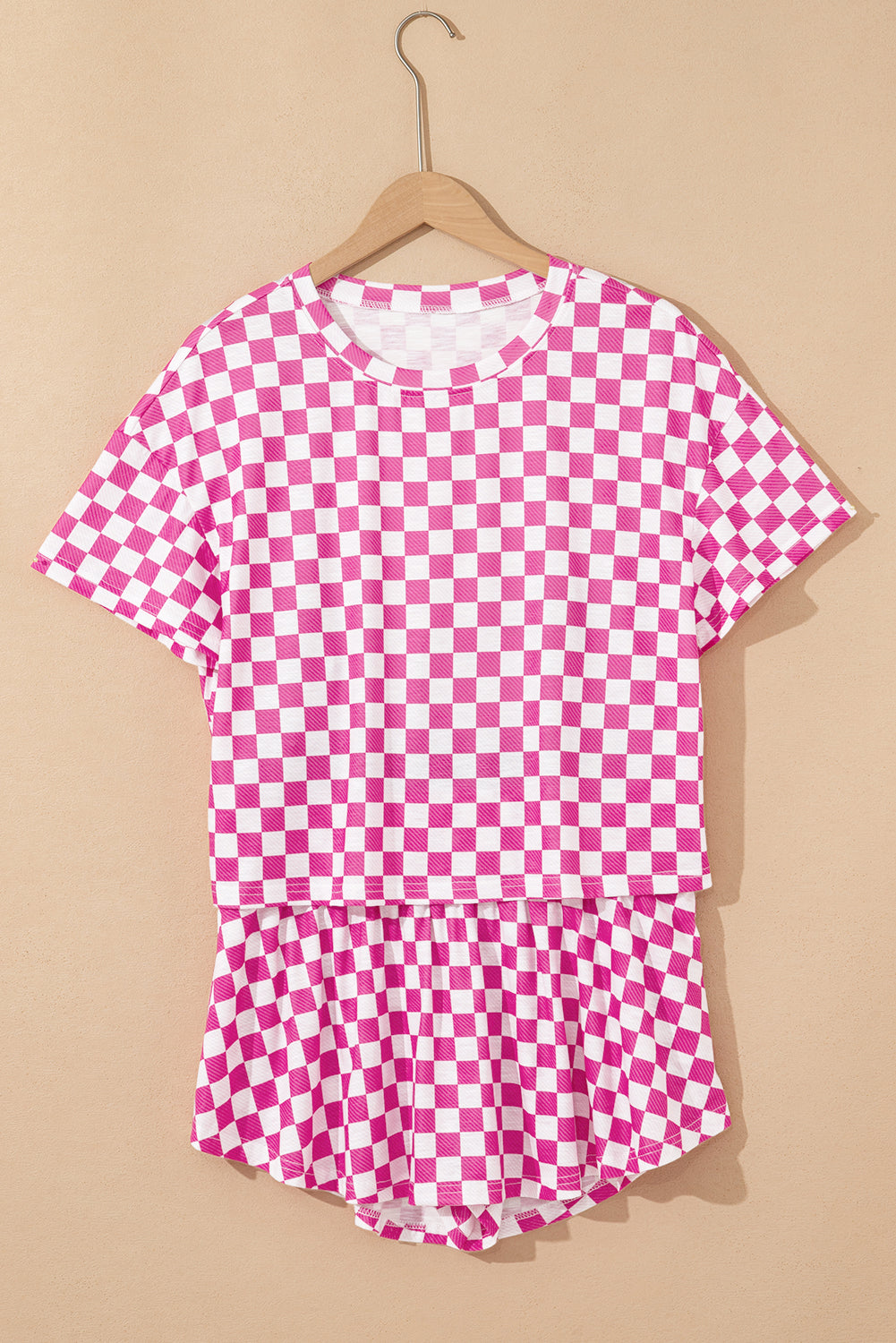 Black Checkerboard T Shirt and High Waist Skorts 2 Piece Outfit