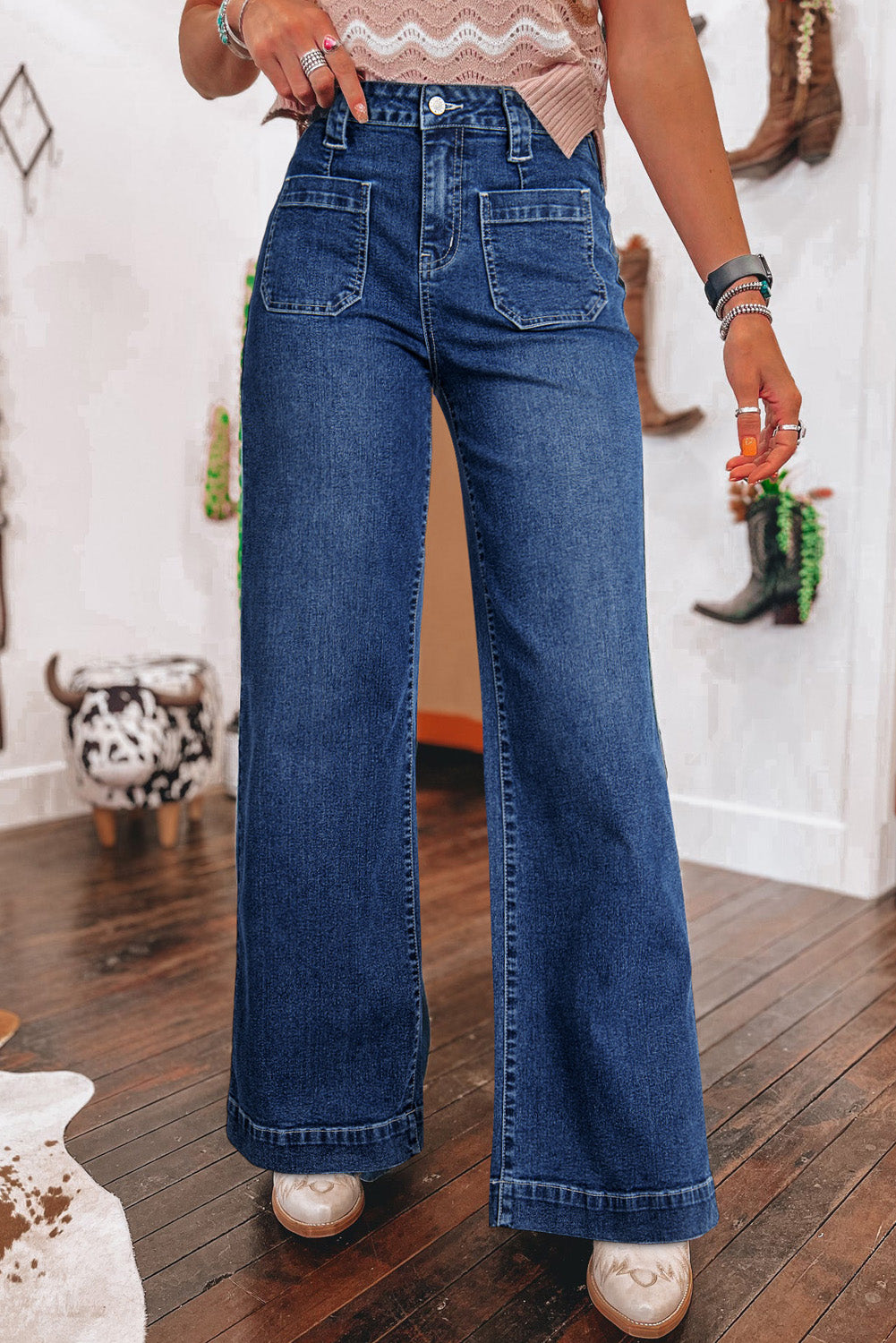 Black Wide Leg Pocketed High Waist Jeans