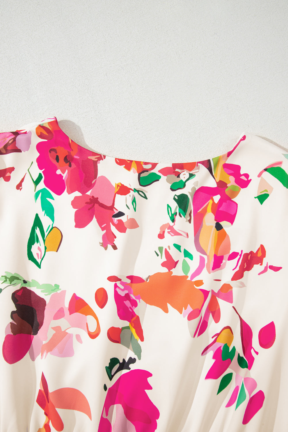 Pink Floral Print V Neck Ruffle Sleeve Plus Size Midi Dress