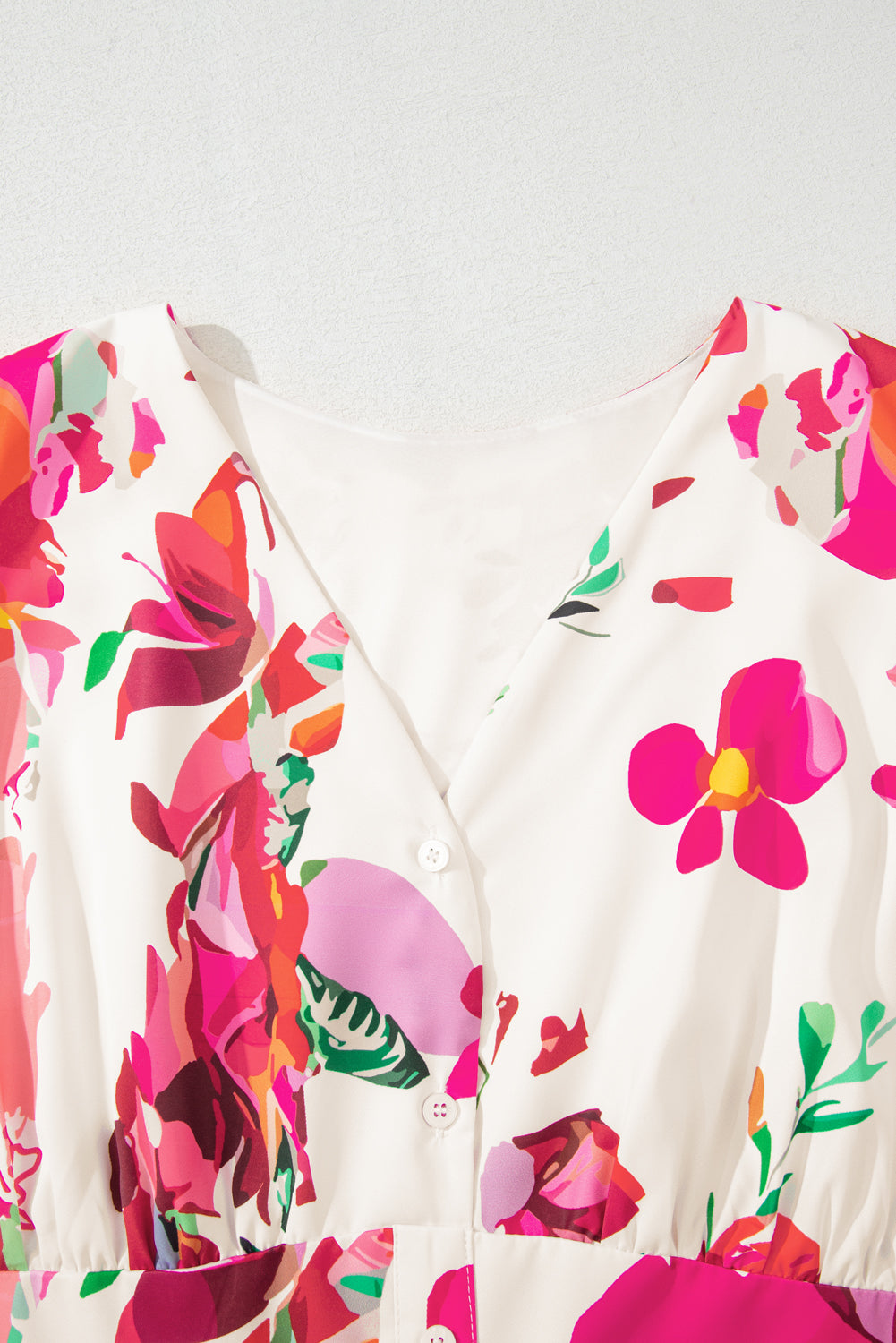 Pink Floral Print V Neck Ruffle Sleeve Plus Size Midi Dress
