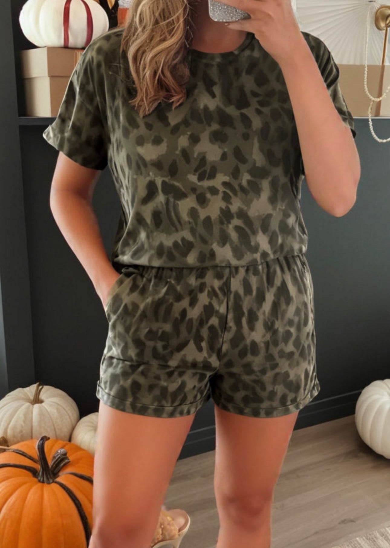 Brown Leopard Print Short Set