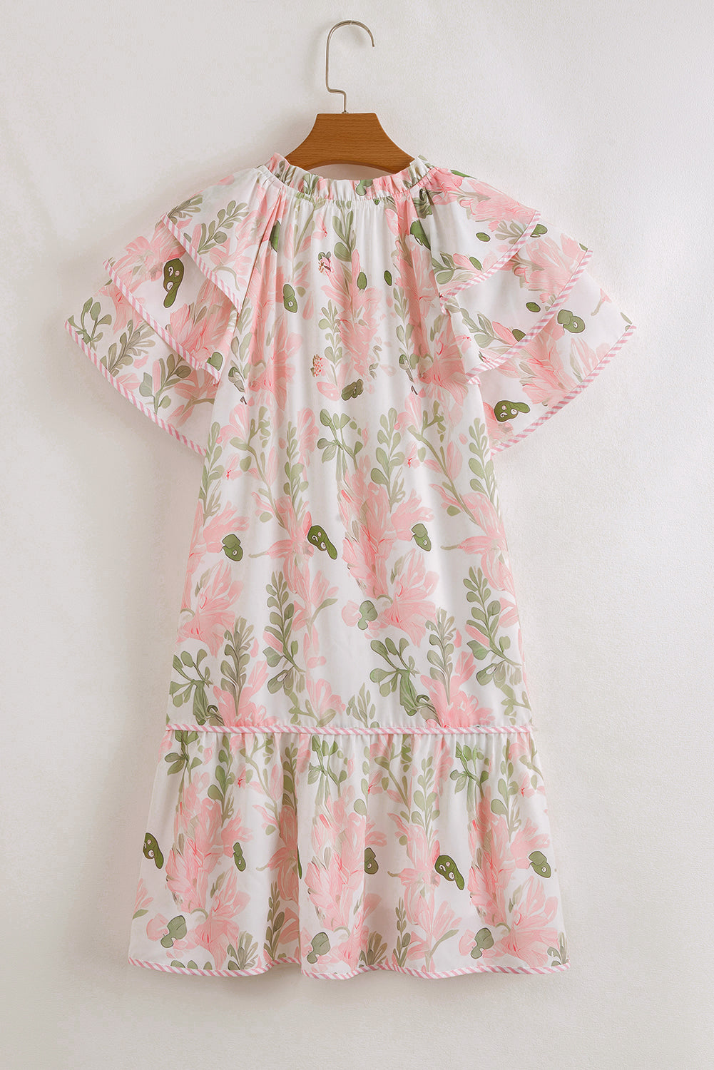 Sky Blue Floral Contrast Edge Layered Short Sleeve Mini Dress
