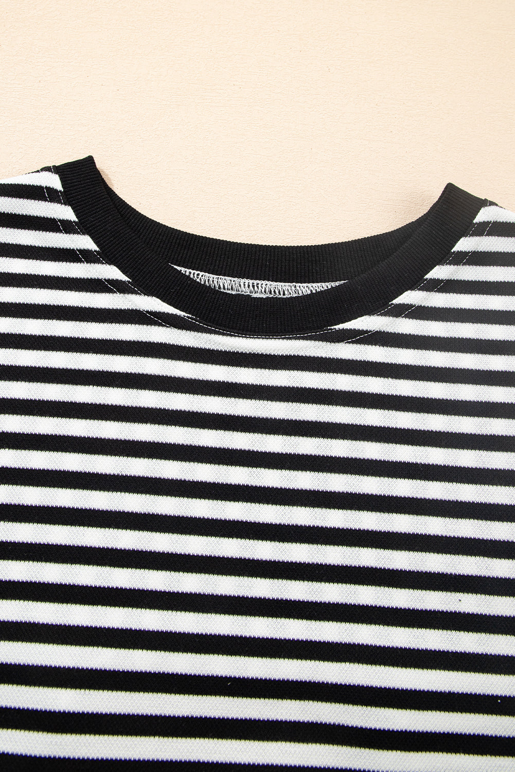 Red Stripe Bowknot Cutout Back Drop Shoulder Wide Bracelet Sleeve Loose Tee