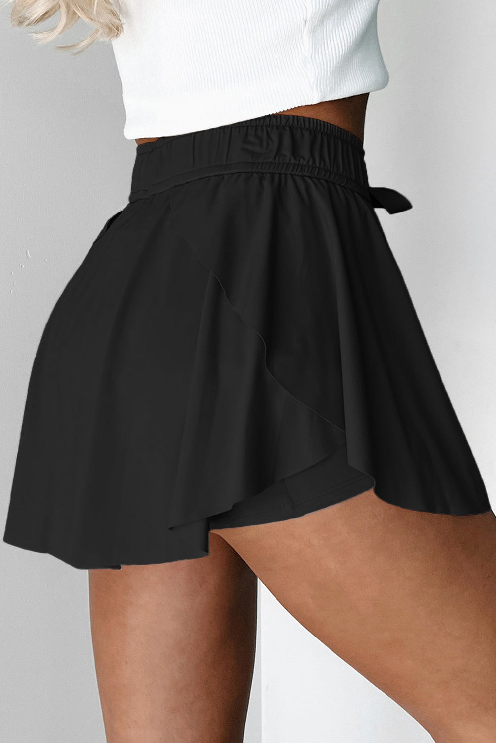 Light Green Drawstring High Waist Lined Tennis Skorts
