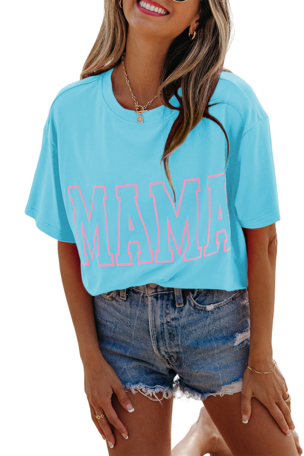 Bright Pink MAMA Letter Graphic Neon T Shirt