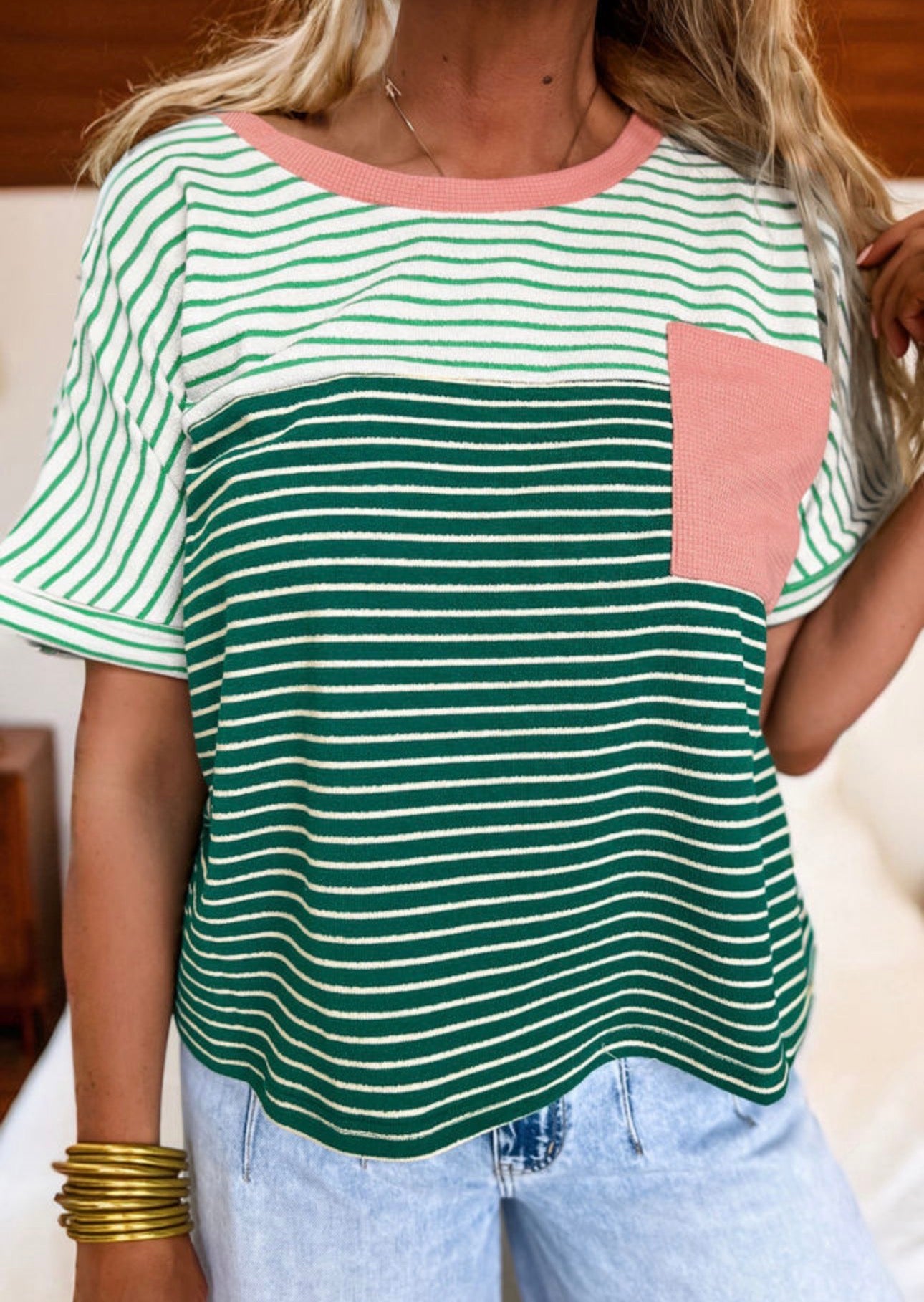 Green Striped Relaxed Tee