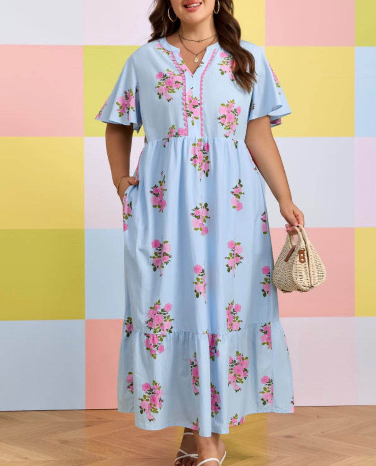Blue and Pink Floral Maxi