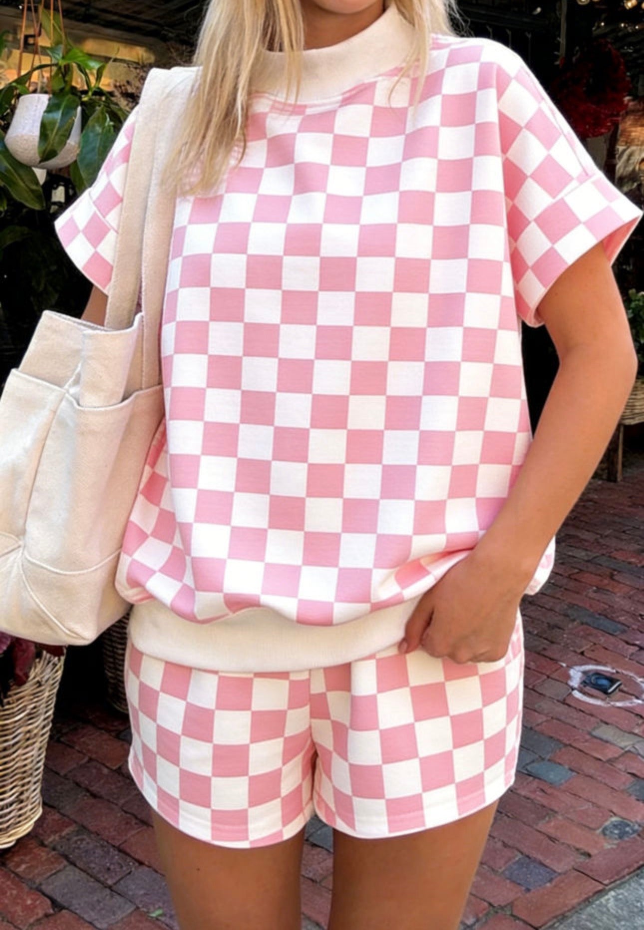 Pink Checkered Short Set