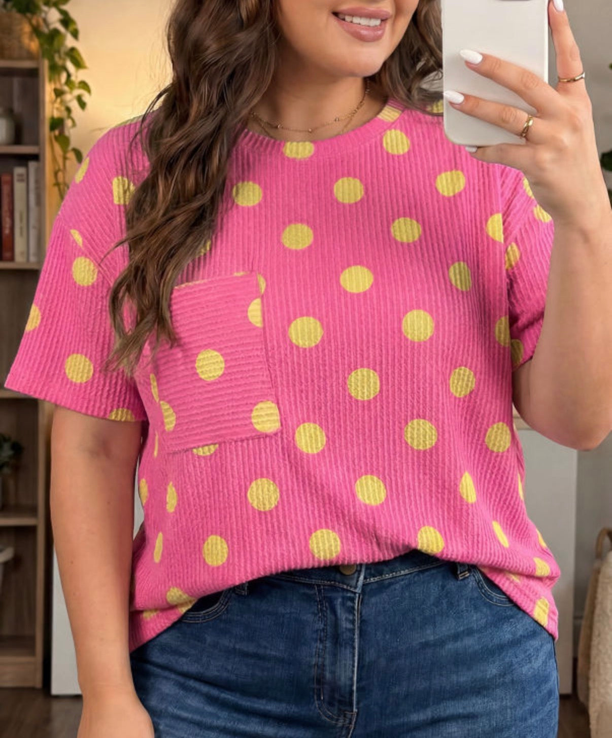 Pink and Yellow Polka Dot Top