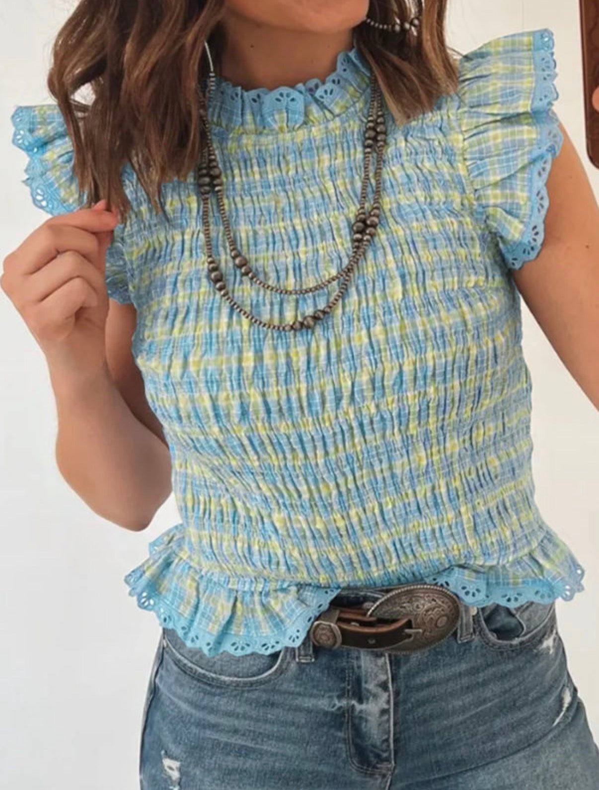 Gingham Smocked Tank
