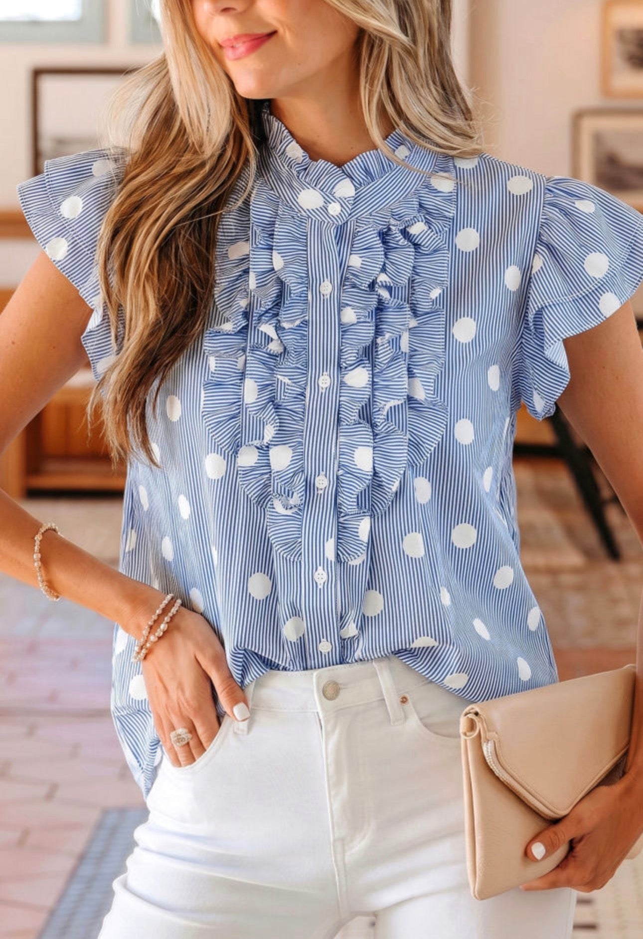 Sky Blue Stripe Polka Dot Shirt
