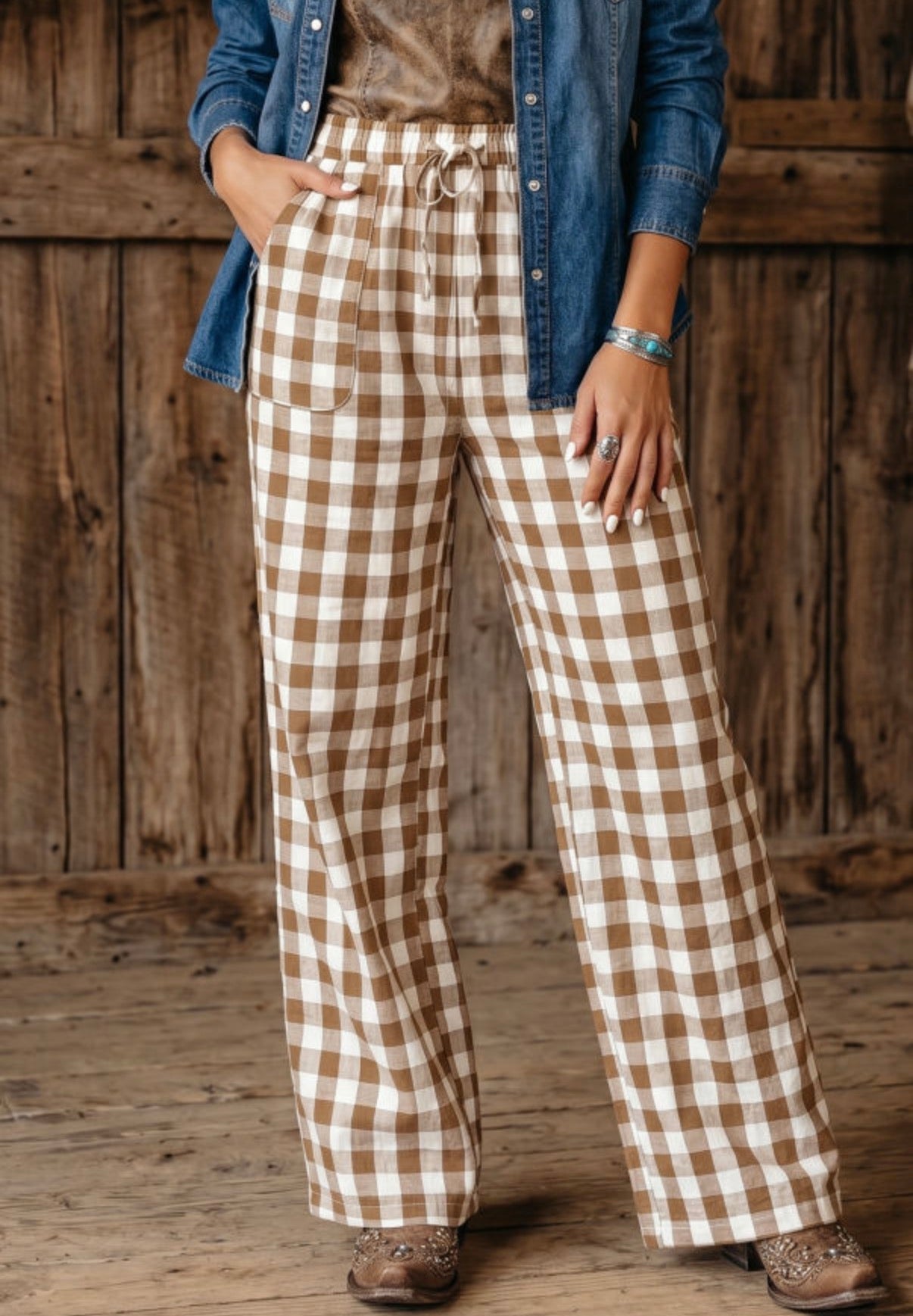 Brown Gingham Pants