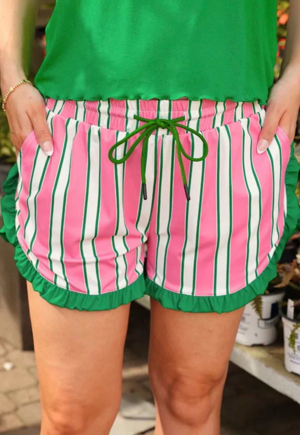 Pink and Green Stripe Shorts
