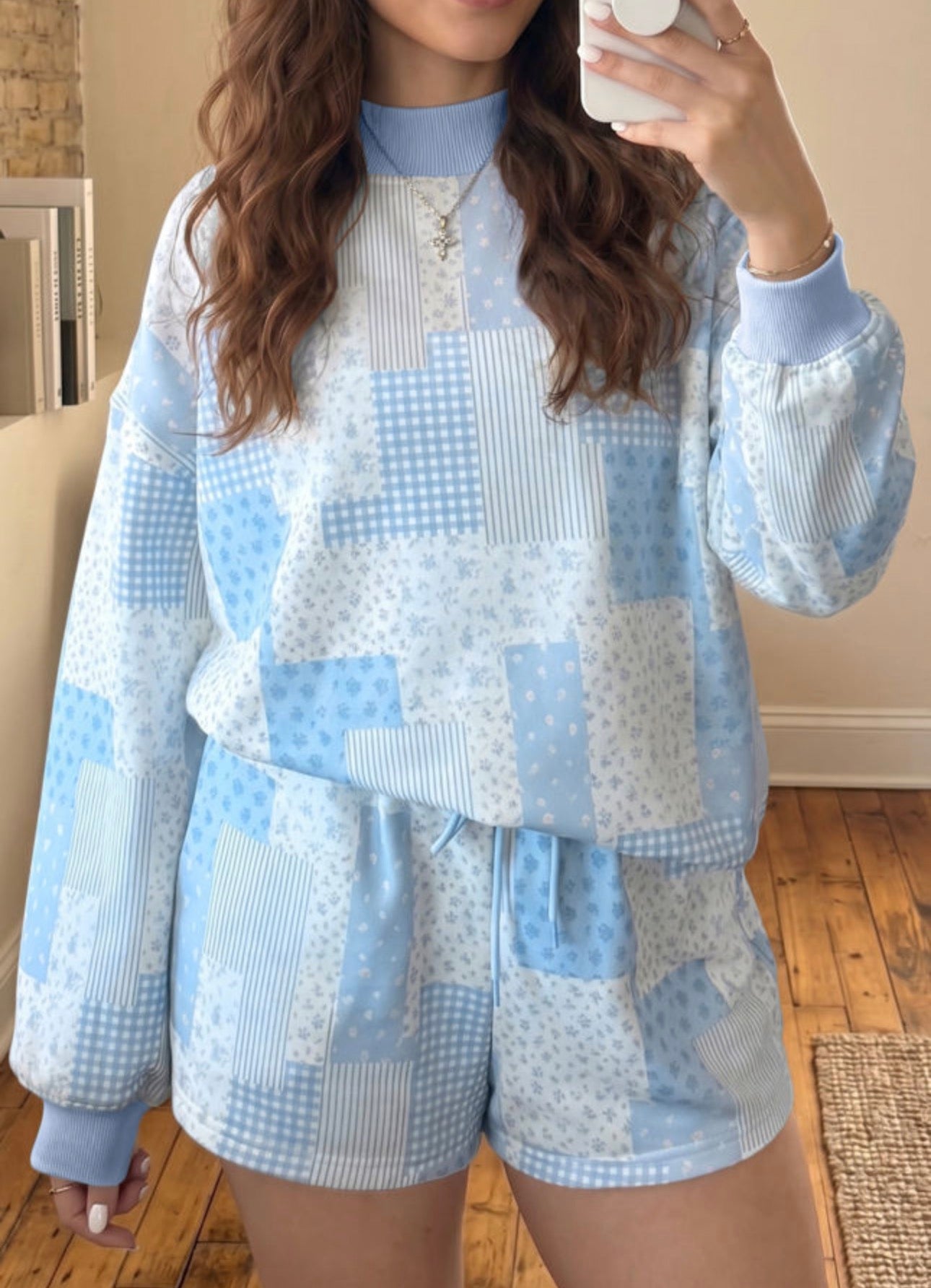 Sky Blue Patchwork Short Set