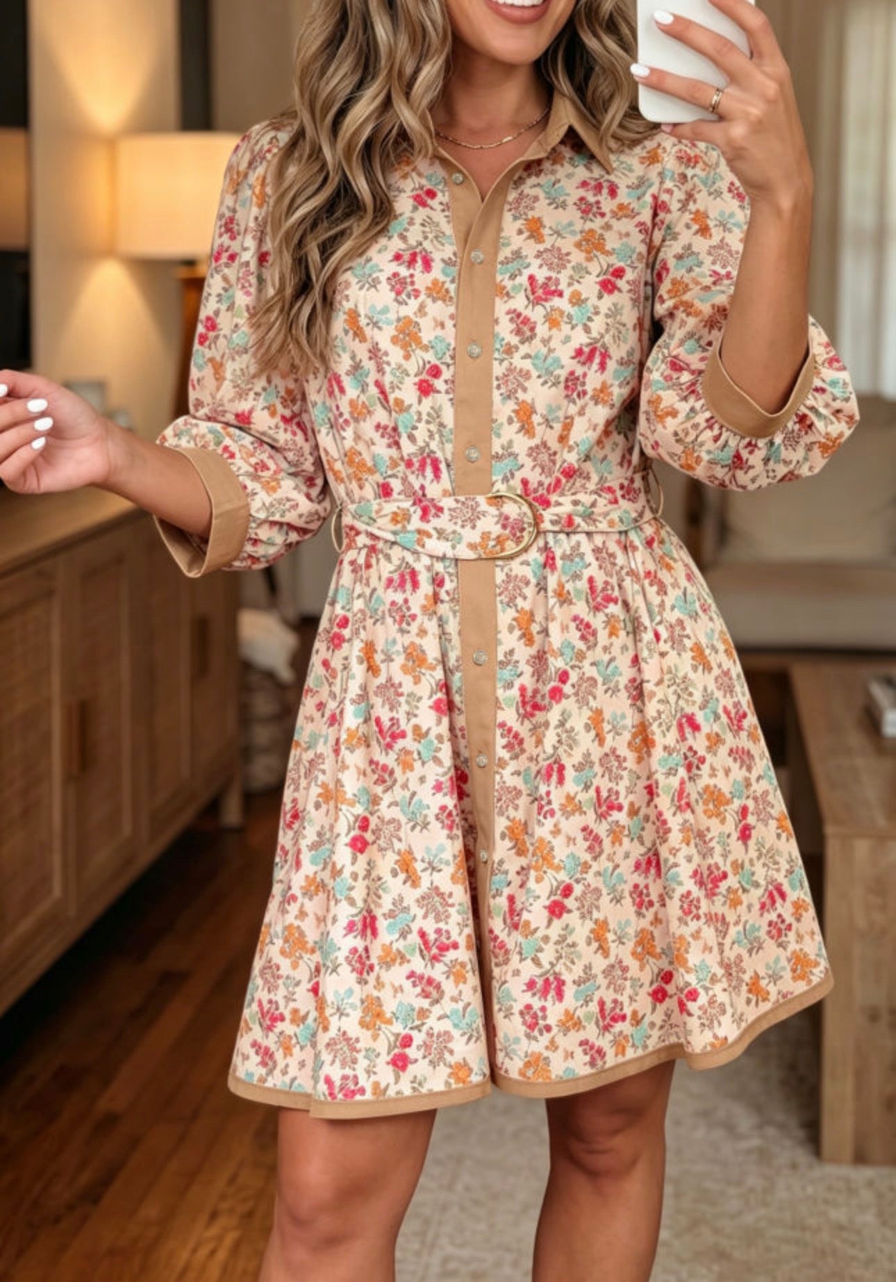 Orange Floral Print Mini Dress