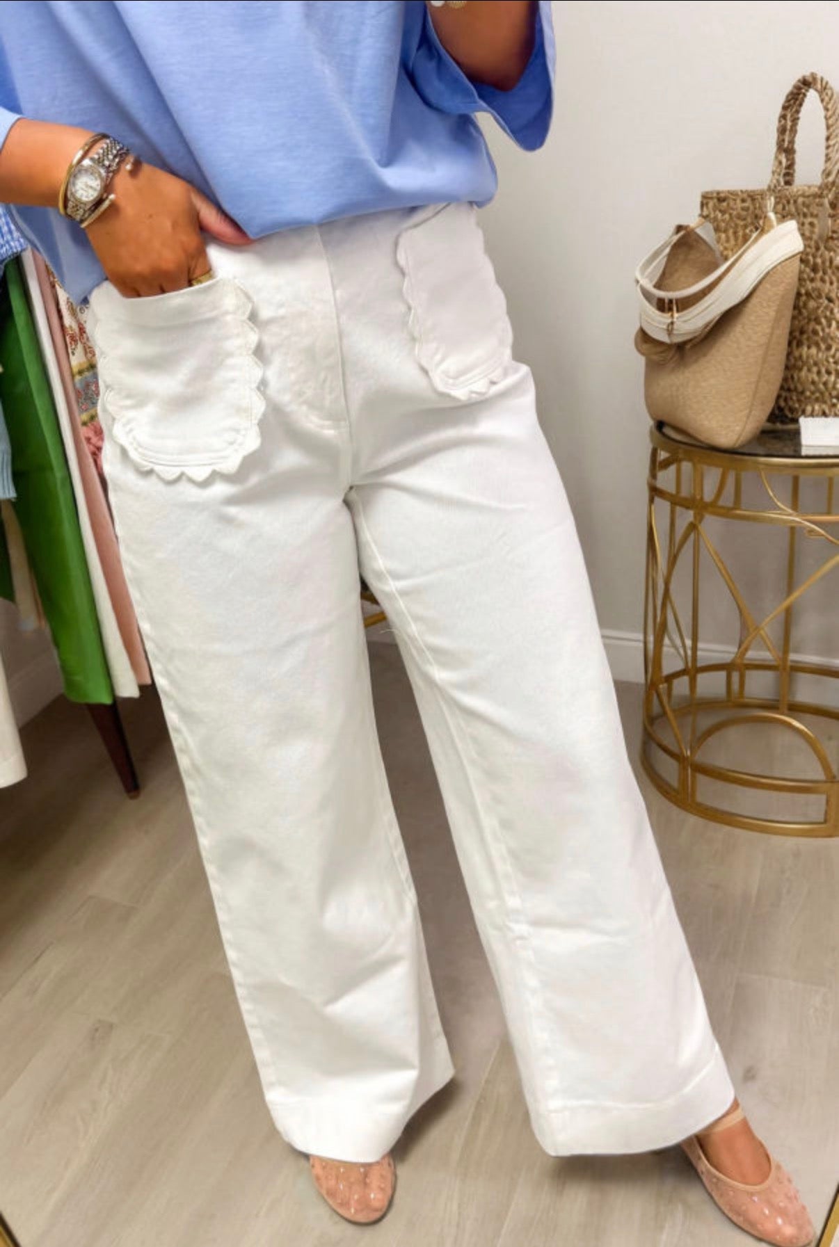 White Scalloped Pants