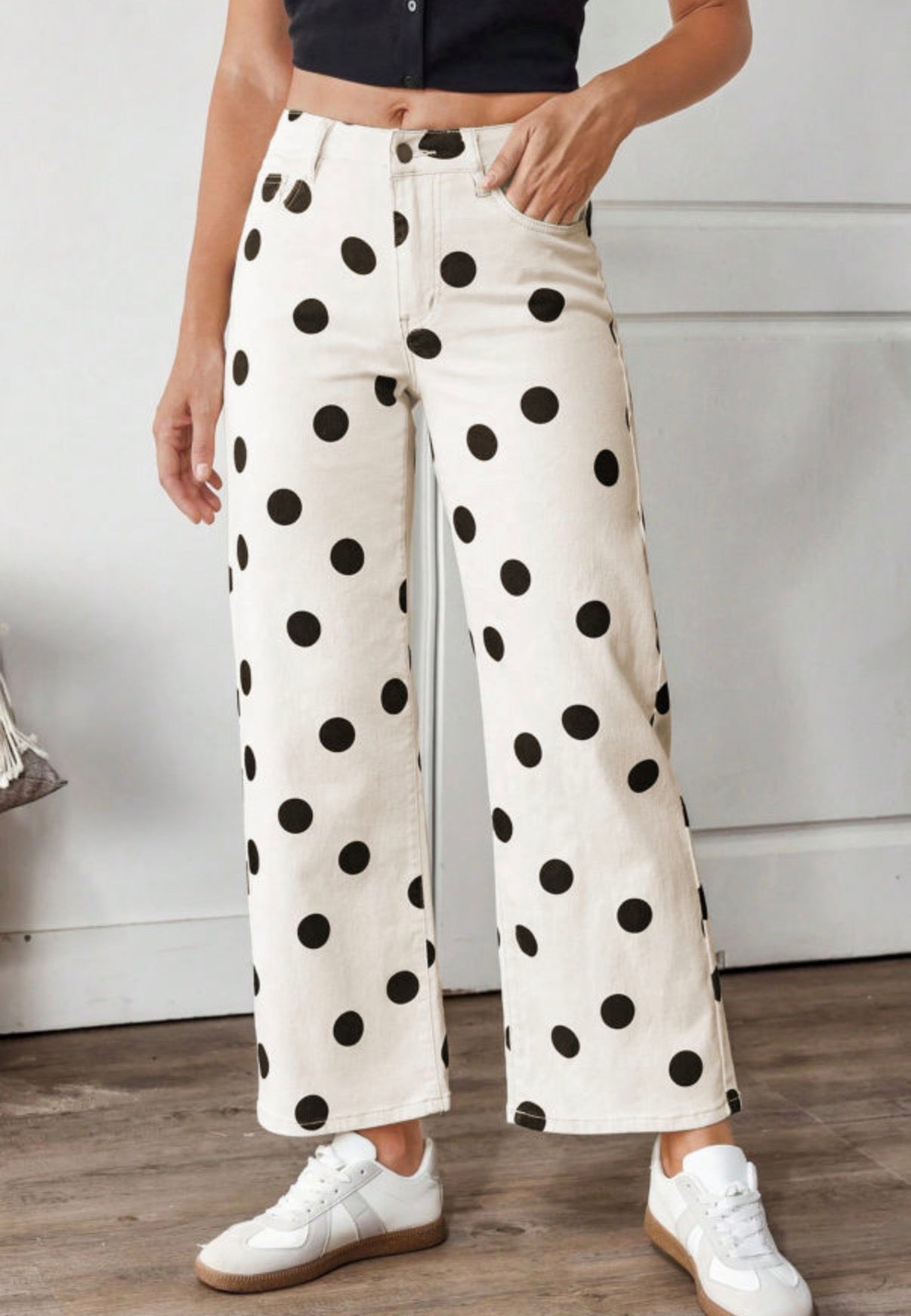 White Pants with Black Polka Dots