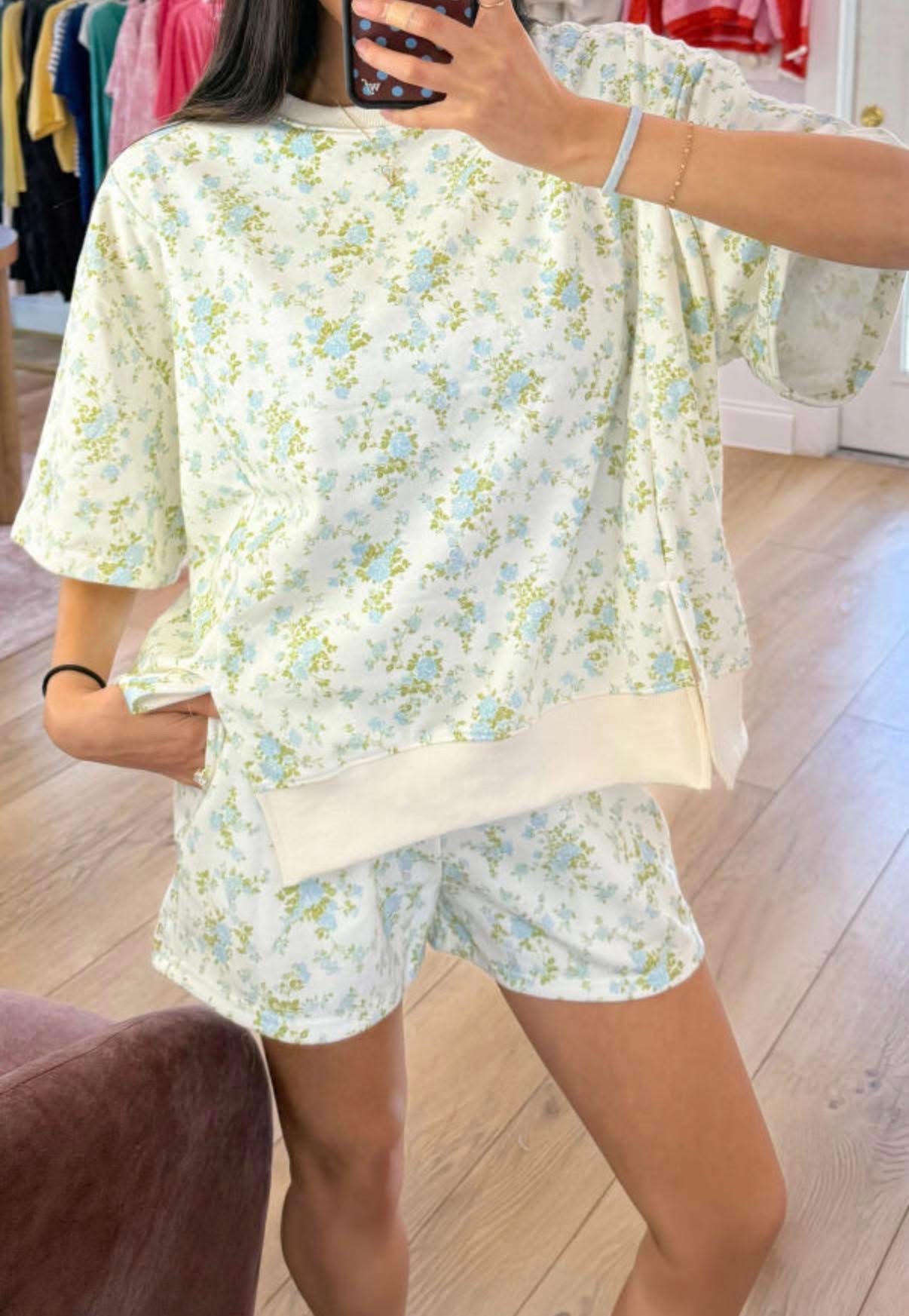 Blue Floral 2 Piece Short Set