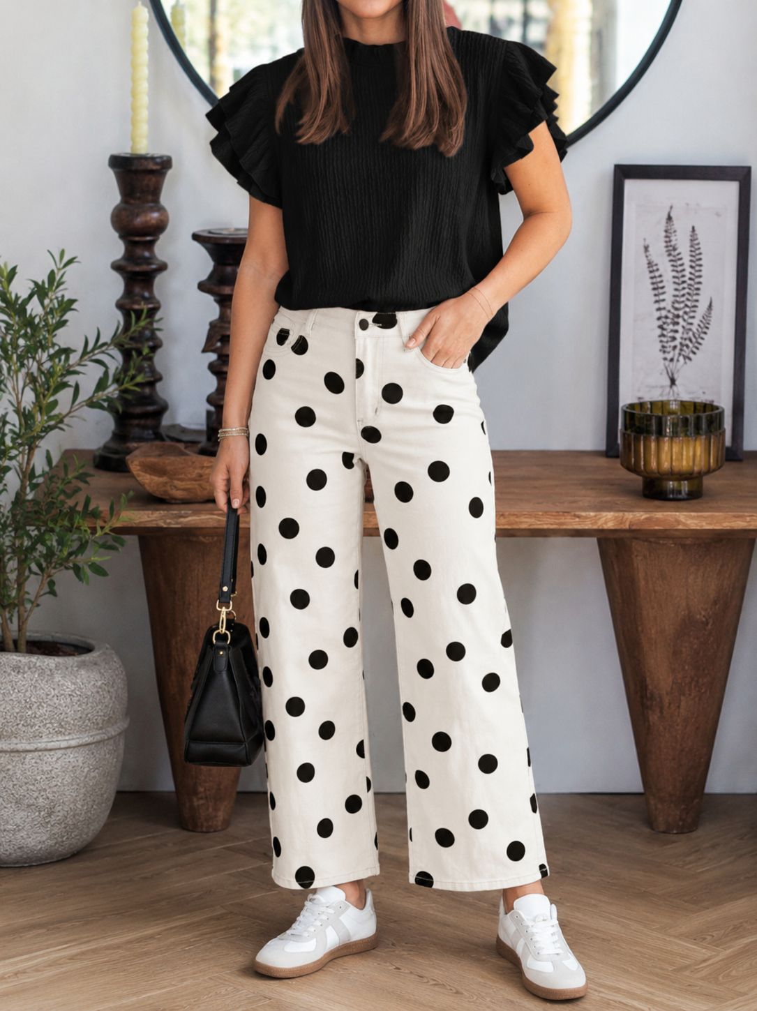 White and Black Polka Dot Outfit