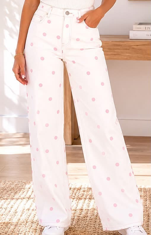 Pink Polka Dot Barrel Jeans