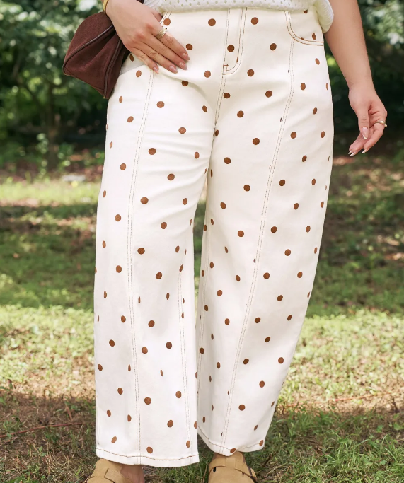 White Pants with Brown Polka Dots