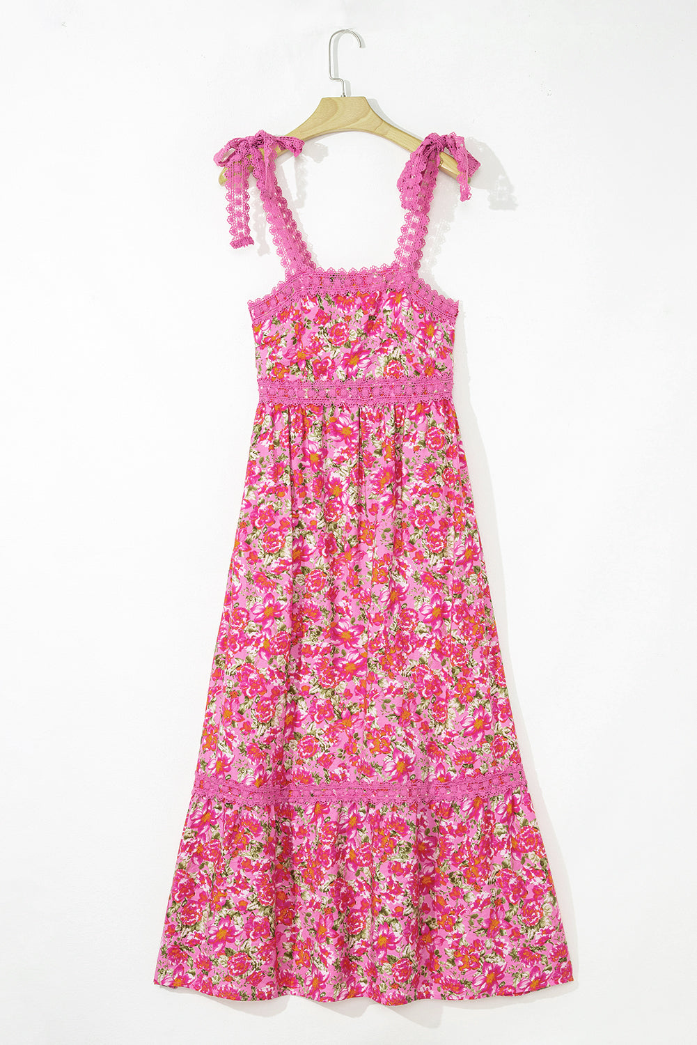 Green Floral Lace Tied Strap Empire Waist Maxi Dress