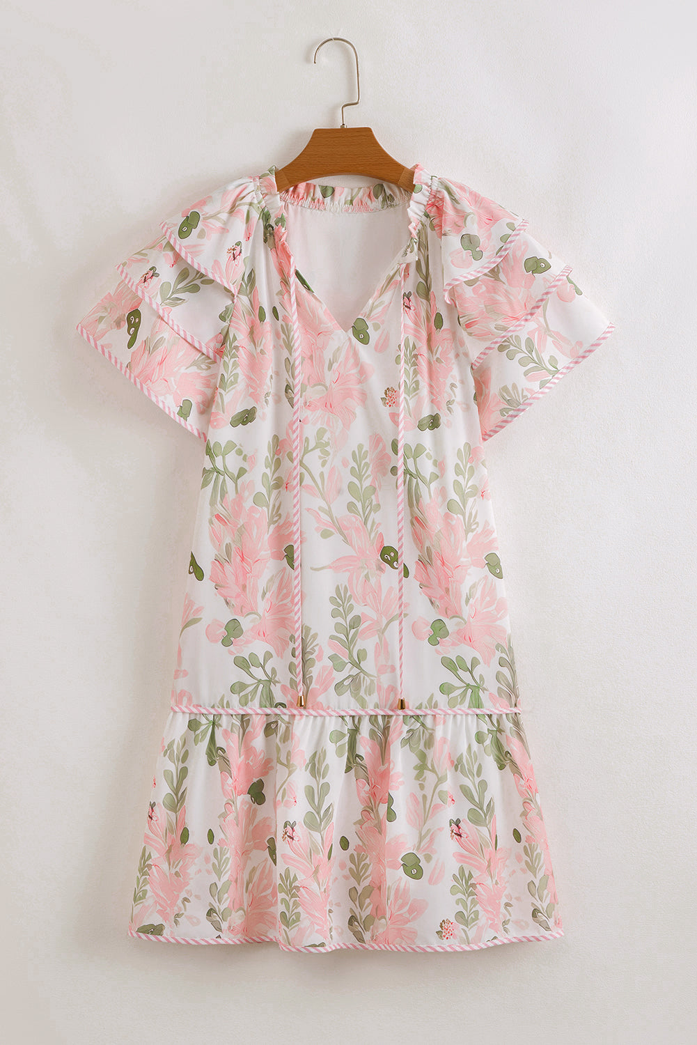 Sky Blue Floral Contrast Edge Layered Short Sleeve Mini Dress