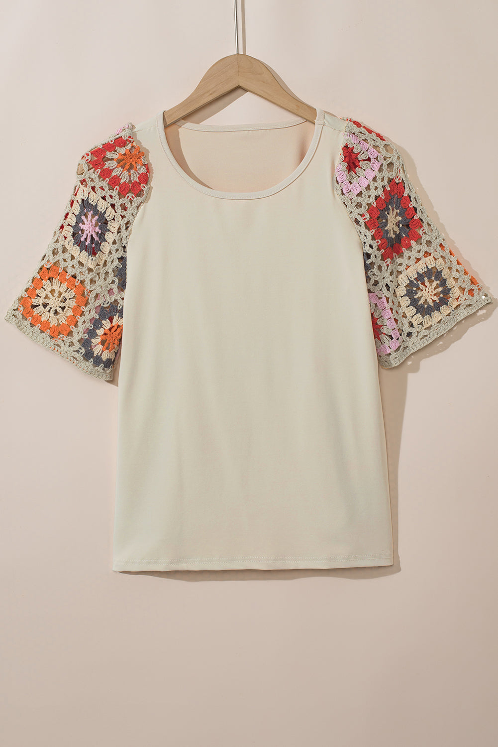 Turquoise Floral Crochet Short Sleeve Top