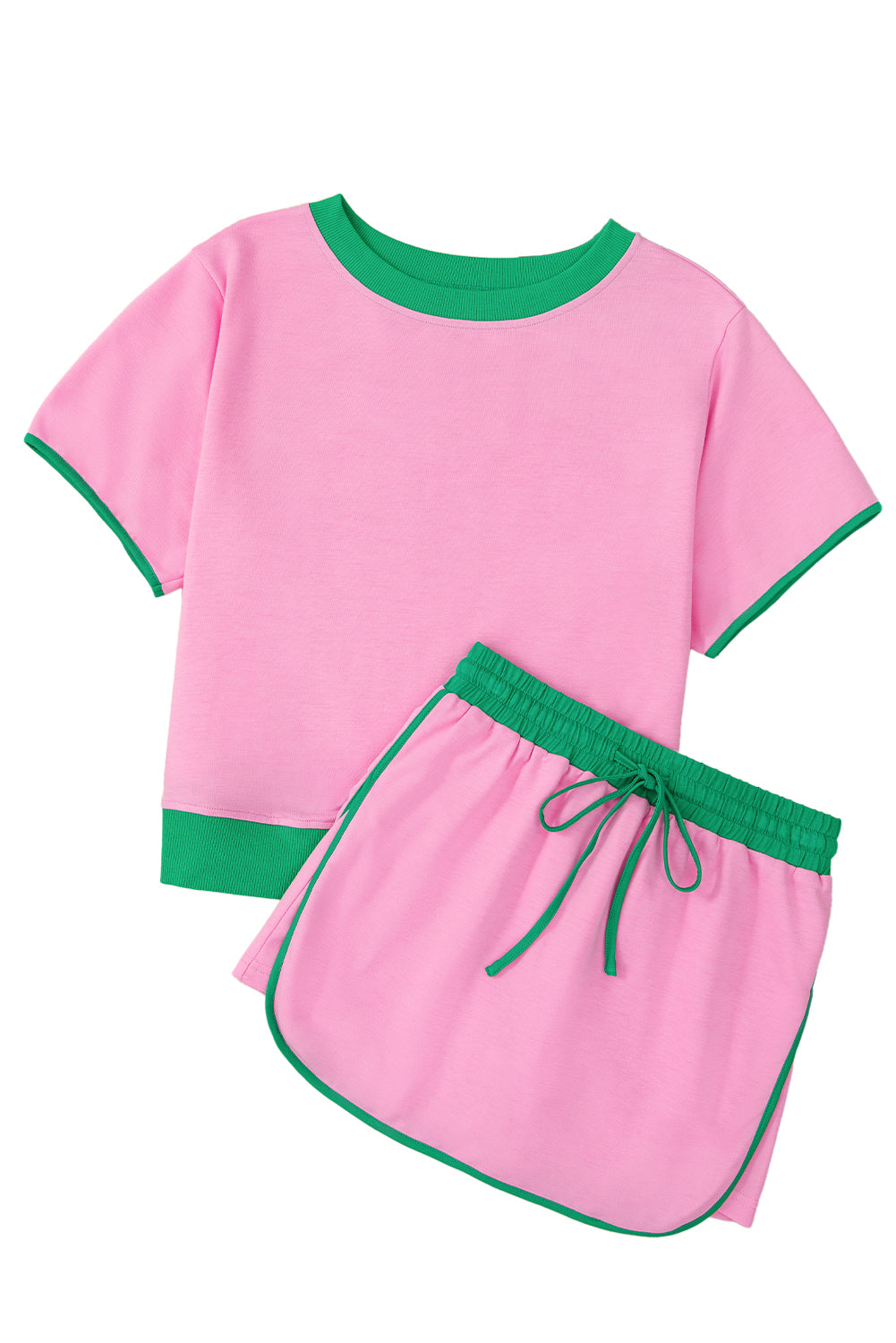 Turquoise Colorblock Edge Drop Shoulder T Shirt and Skort 2Pcs Set