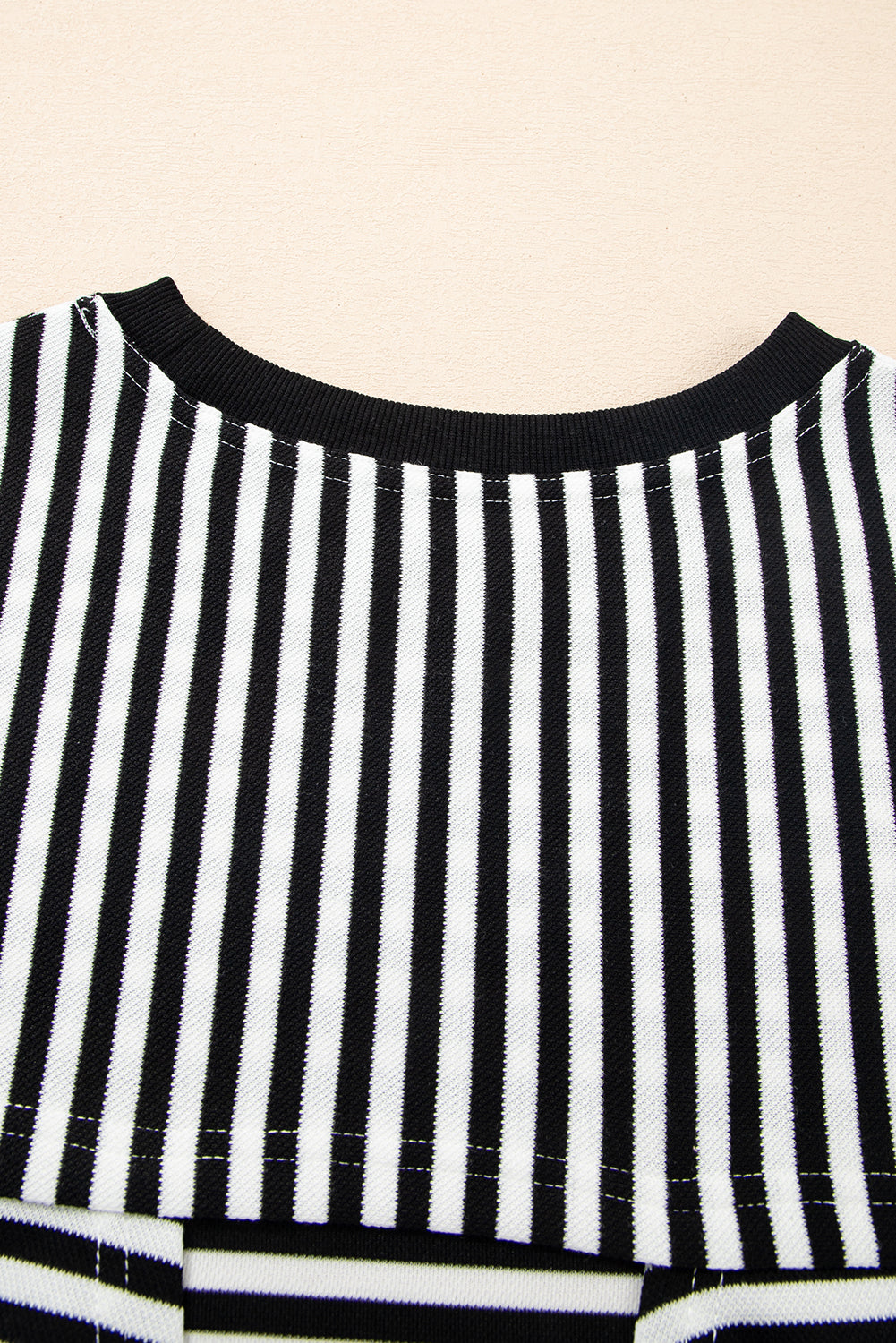 Red Stripe Bowknot Cutout Back Drop Shoulder Wide Bracelet Sleeve Loose Tee
